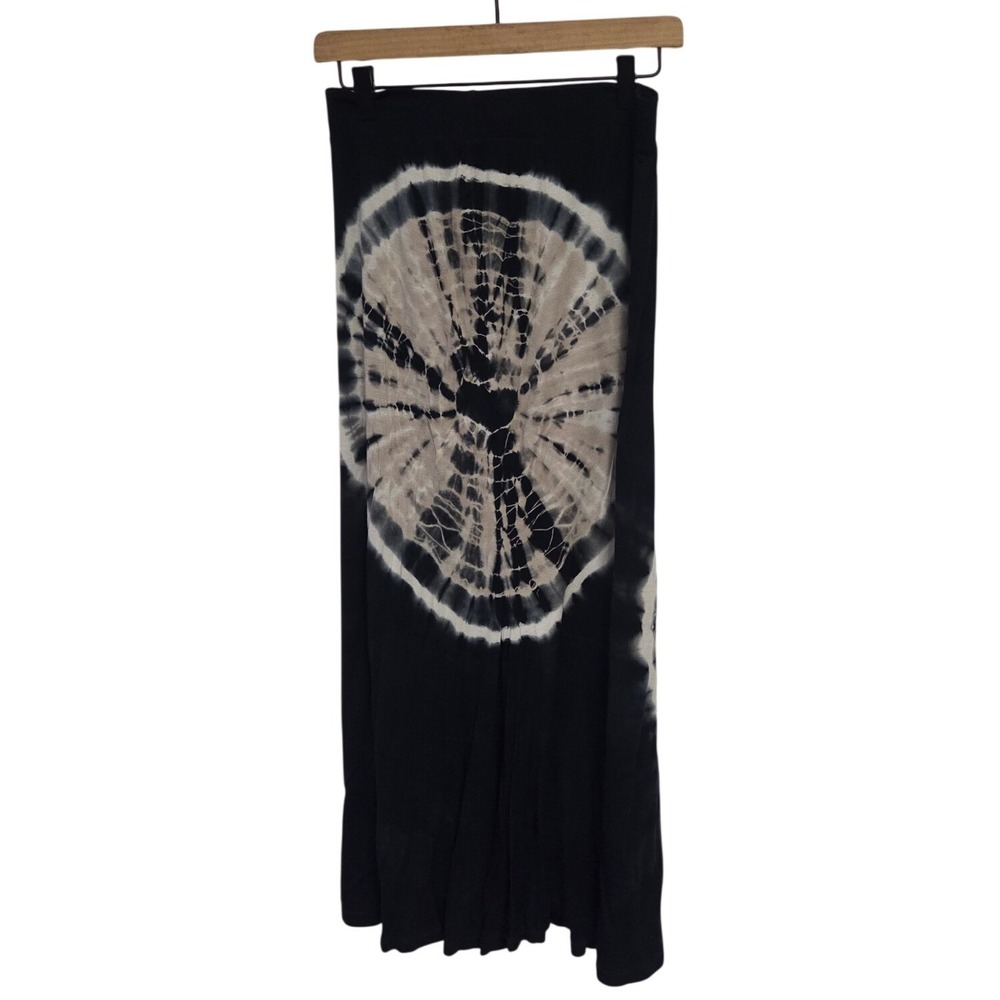 Lapis Petite Black White Tie Dye Bullseye Maxi Skirt PM Boho Elastic Waist